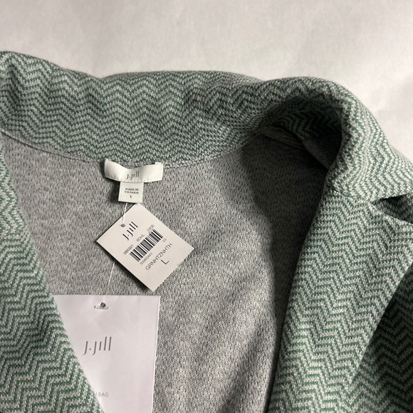 J Jill Womens Knit Blazer Cardigan Jacket Light Green Herringbone Button Front L - Picture 2 of 7